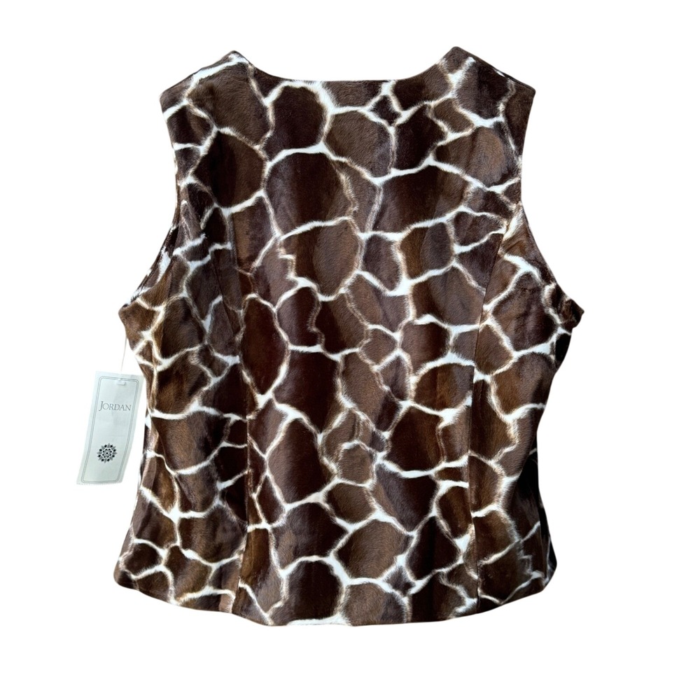 Jordan Giraffe Print Faux Fur Vest Sleeveless Brown Full Zip Womens XL NWT - Picture 2 of 7
